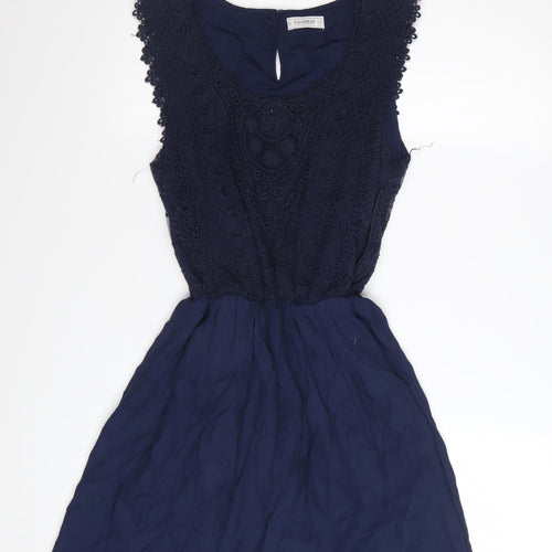 Pull & Bear Women's Blue Cotton A-Line Sleeveless Dress Size 12