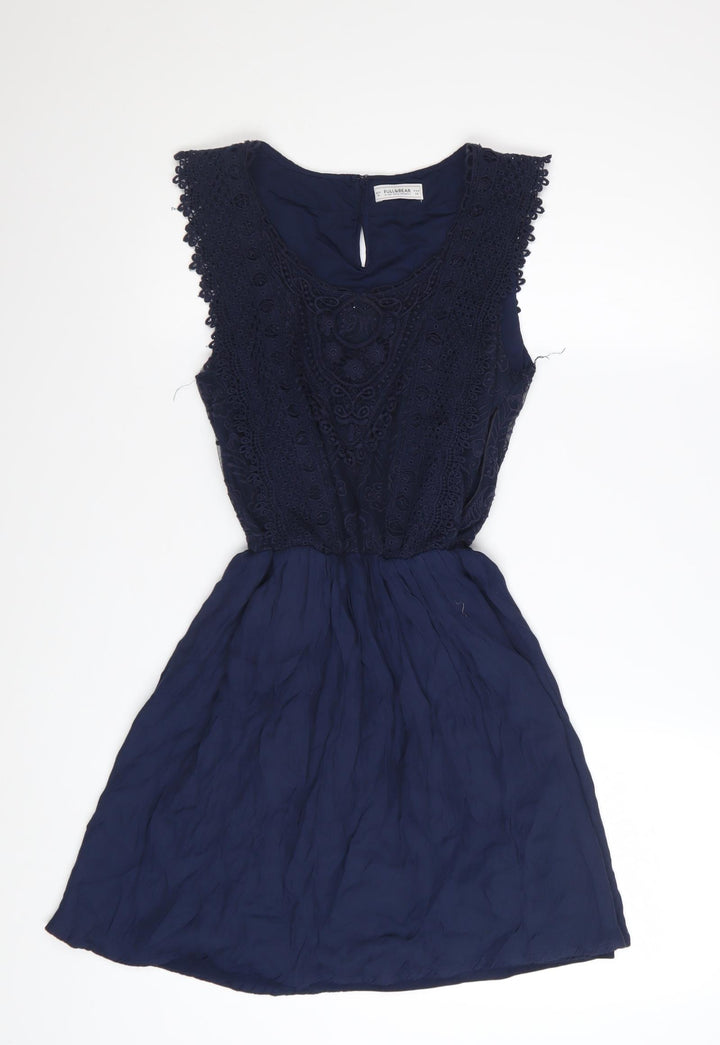 Pull & Bear Women's Blue Cotton A-Line Sleeveless Dress Size 12