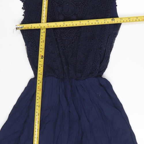 Pull & Bear Women's Blue Cotton A-Line Sleeveless Dress Size 12