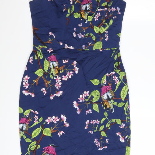 Oasis Women's Blue Floral Bird Sheath Dress Size 8