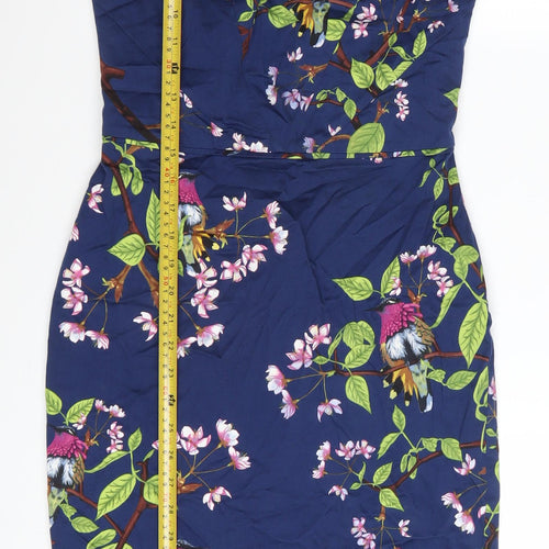 Oasis Women's Blue Floral Bird Sheath Dress Size 8