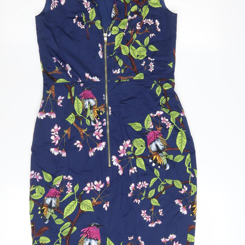 Oasis Women's Blue Floral Bird Sheath Dress Size 8