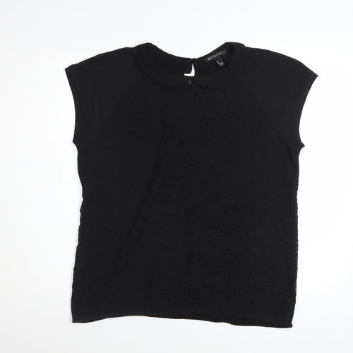 MNG Collection Women Black Collared Short Sleeve Blouse Size L