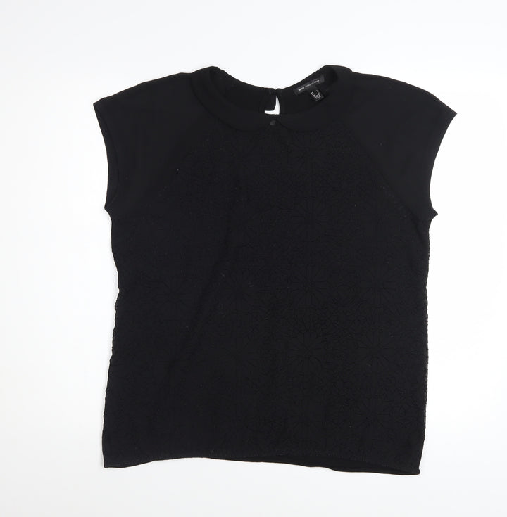 MNG Collection Women Black Collared Short Sleeve Blouse Size L