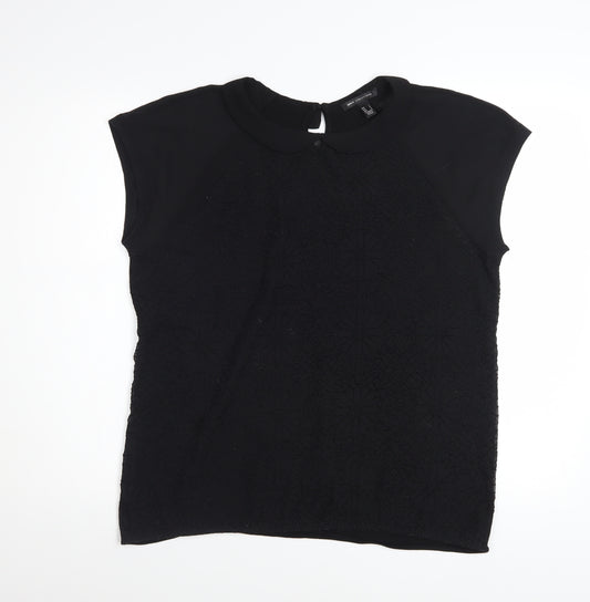 MNG Collection Women Black Collared Short Sleeve Blouse Size L