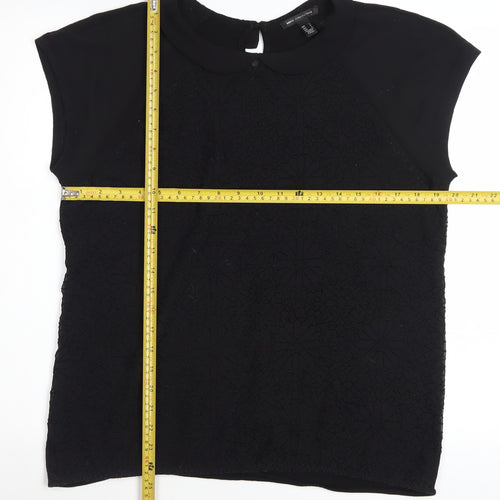 MNG Collection Women Black Collared Short Sleeve Blouse Size L
