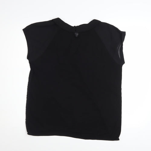 MNG Collection Women Black Collared Short Sleeve Blouse Size L