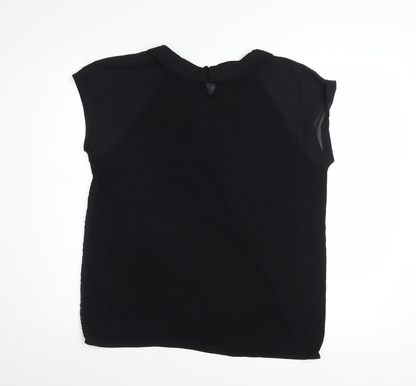 MNG Collection Women Black Collared Short Sleeve Blouse Size L