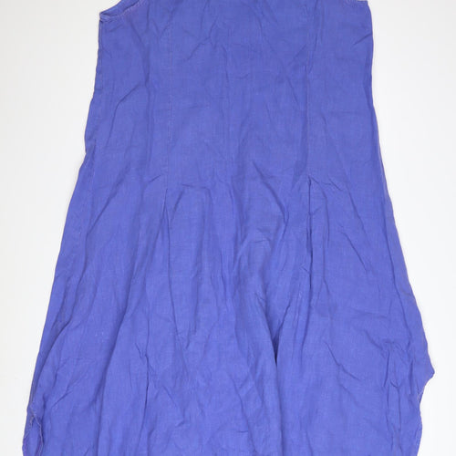 GRAND Women Blue Linen Shift Dress Size 14 Sleeveless Summer Casual