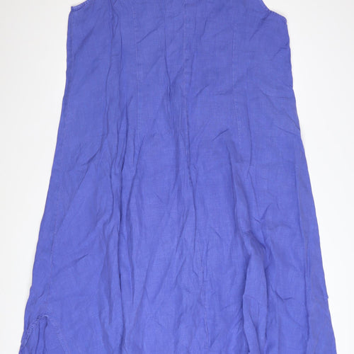 GRAND Women Blue Linen Shift Dress Size 14 Sleeveless Summer Casual