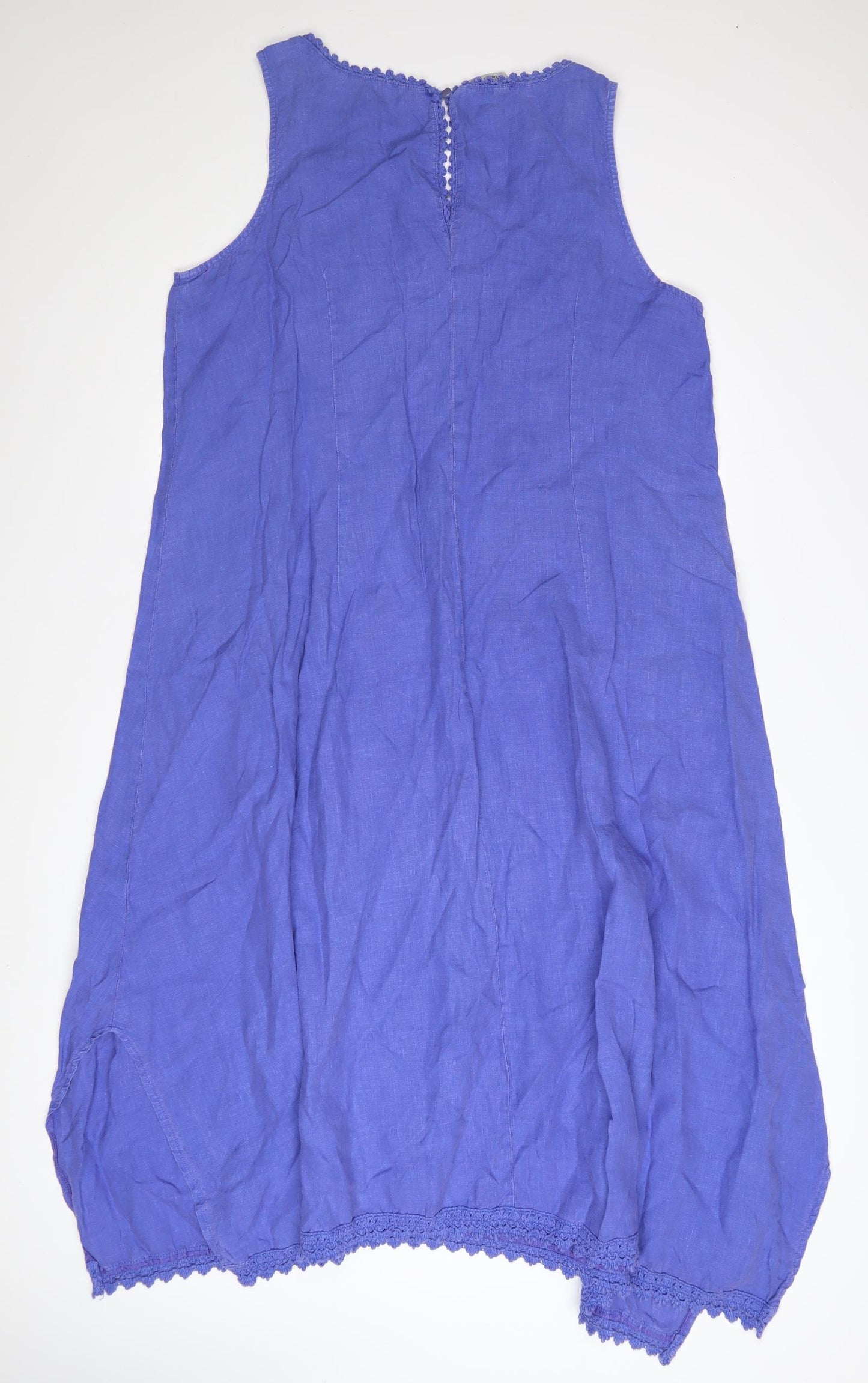 GRAND Women Blue Linen Shift Dress Size 14 Sleeveless Summer Casual