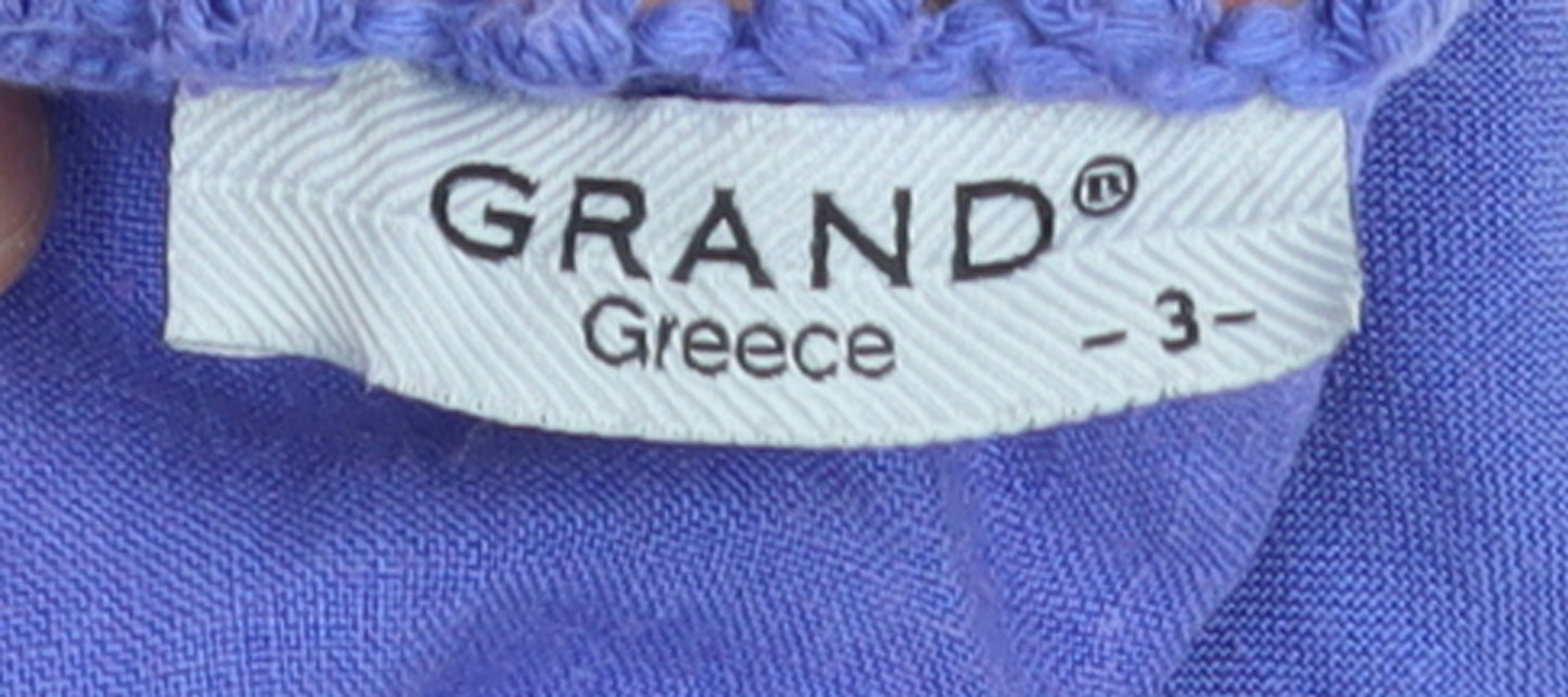 GRAND Women Blue Linen Shift Dress Size 14 Sleeveless Summer Casual