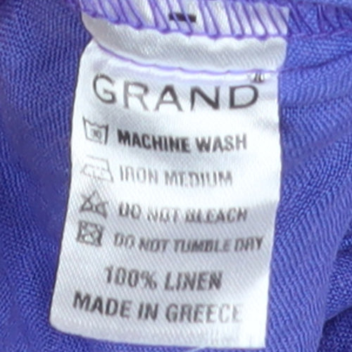 GRAND Women Blue Linen Shift Dress Size 14 Sleeveless Summer Casual