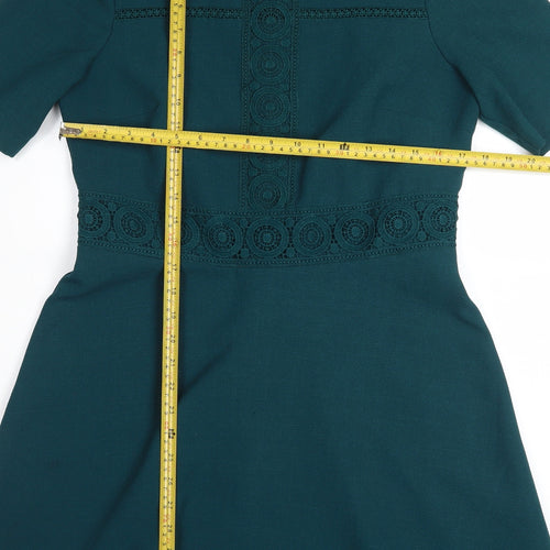 Oasis Women Green Size 14 A-Line High Neck Lace Knee Dress