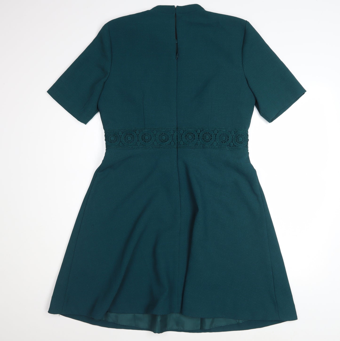 Oasis Women Green Size 14 A-Line High Neck Lace Knee Dress