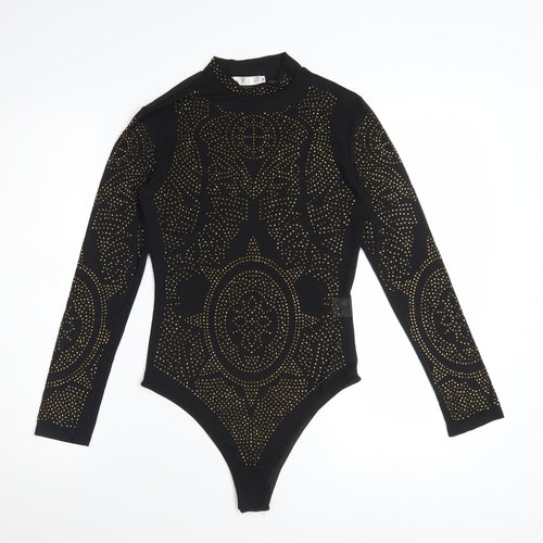 Lajoly & Co Women Black Gold Studded Long Sleeve Bodysuit M