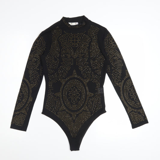 Lajoly & Co Women Black Gold Studded Long Sleeve Bodysuit M