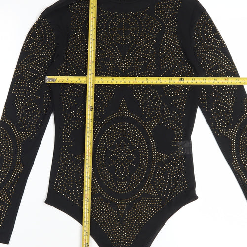 Lajoly & Co Women Black Gold Studded Long Sleeve Bodysuit M