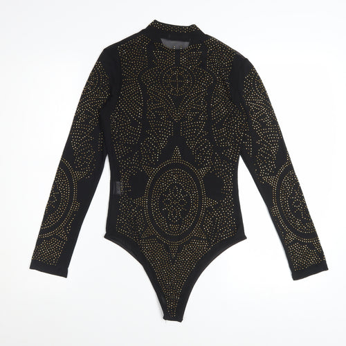 Lajoly & Co Women Black Gold Studded Long Sleeve Bodysuit M