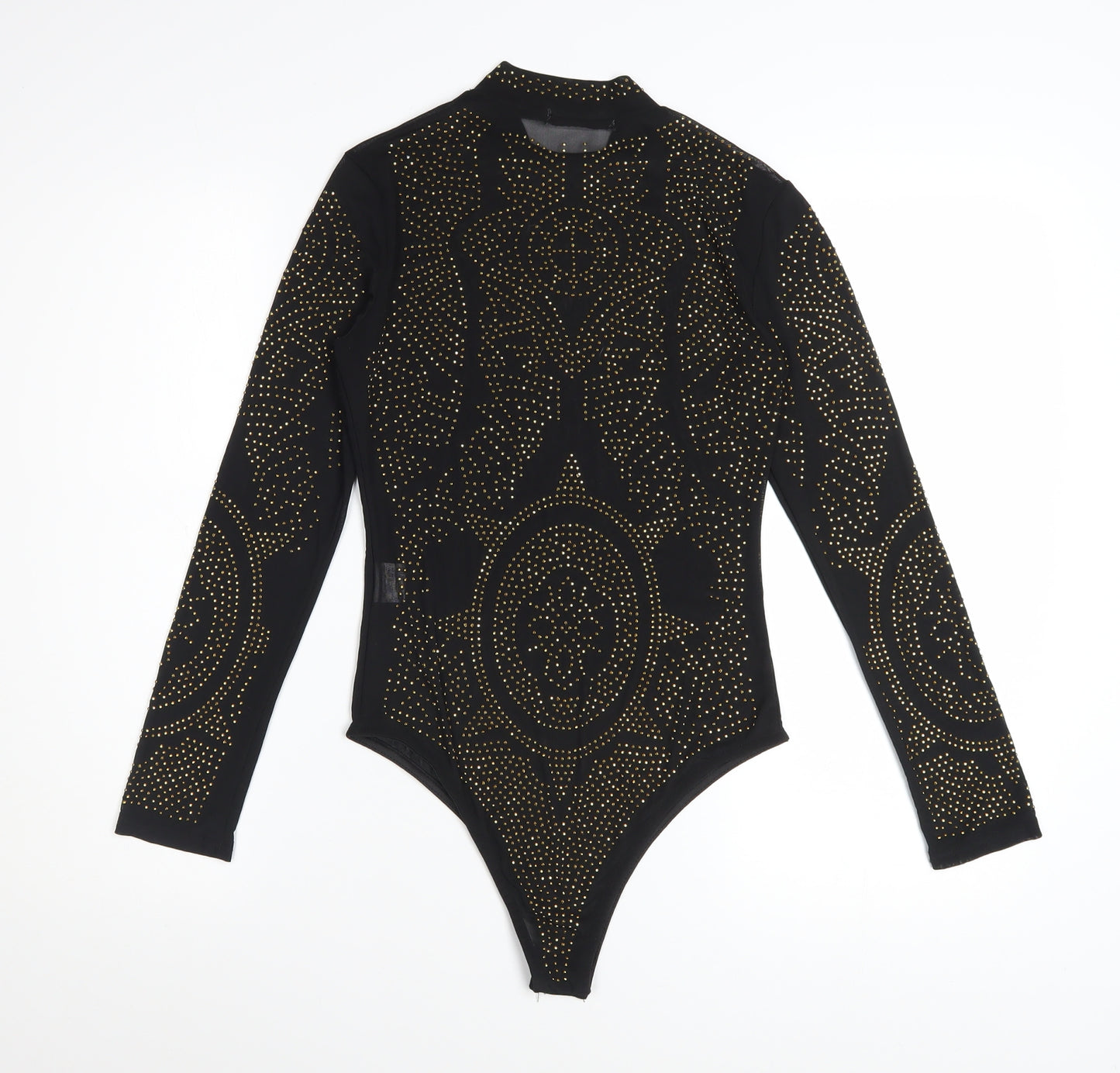 Lajoly & Co Women Black Gold Studded Long Sleeve Bodysuit M