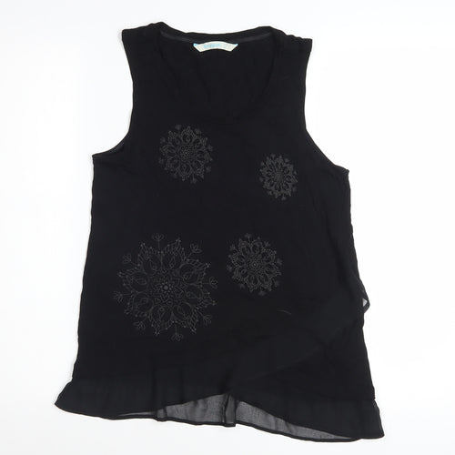 Desigual Womens Black Embroidered Sleeveless Viscose Tank Top L