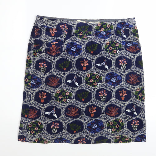 White Stuff Women's Blue Floral Cotton Stretch Pencil Skirt UK 12
