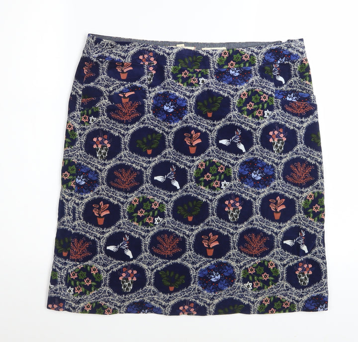 White Stuff Women's Blue Floral Cotton Stretch Pencil Skirt UK 12