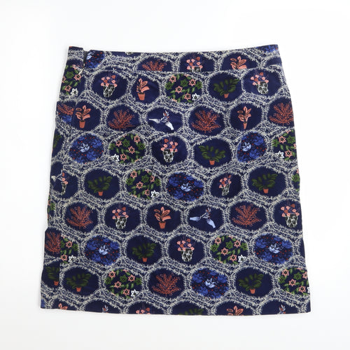 White Stuff Women's Blue Floral Cotton Stretch Pencil Skirt UK 12