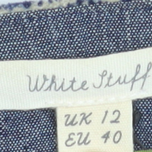 White Stuff Women's Blue Floral Cotton Stretch Pencil Skirt UK 12