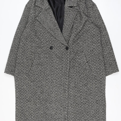 Primark Rita Ora Women Grey Herringbone Long Tweed Overcoat Size L 14-16
