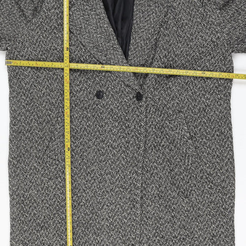 Primark Rita Ora Women Grey Herringbone Long Tweed Overcoat Size L 14-16