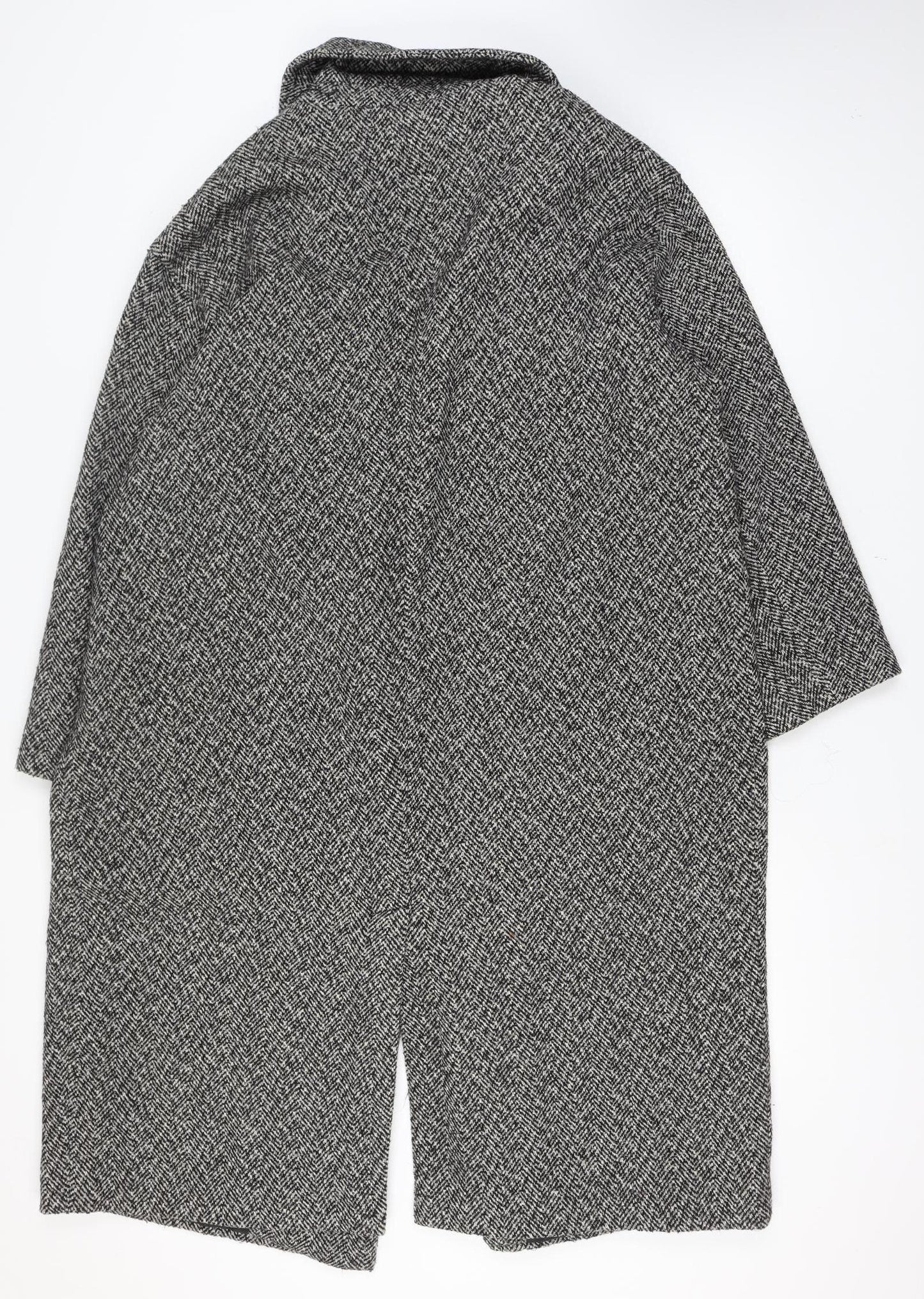 Primark Rita Ora Women Grey Herringbone Long Tweed Overcoat Size L 14-16