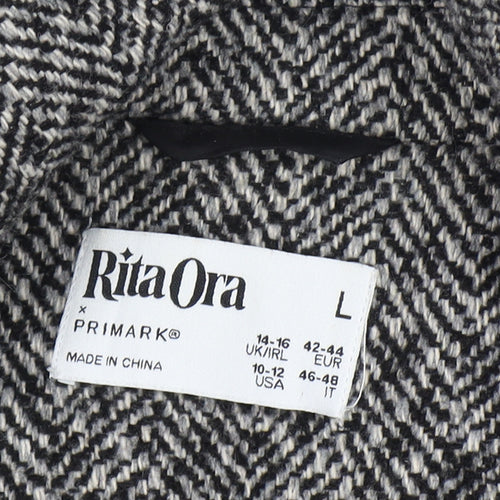 Primark Rita Ora Women Grey Herringbone Long Tweed Overcoat Size L 14-16