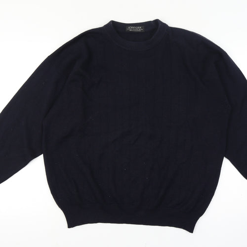 Jaeger Men's Blue Wool Blend Crew Neck Pullover Jumper Medium