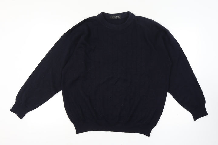Jaeger Men's Blue Wool Blend Crew Neck Pullover Jumper Medium