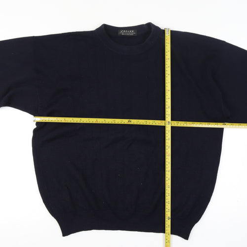 Jaeger Men's Blue Wool Blend Crew Neck Pullover Jumper Medium