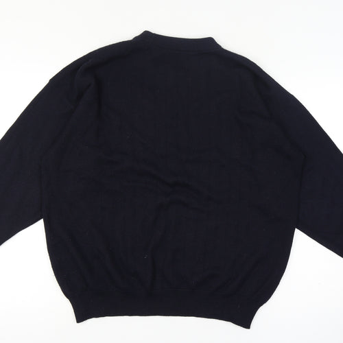 Jaeger Men's Blue Wool Blend Crew Neck Pullover Jumper Medium