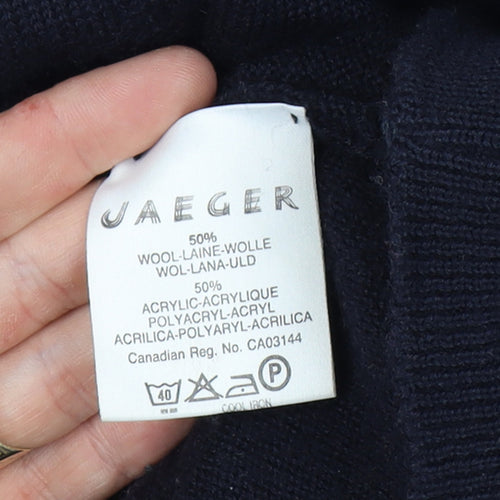 Jaeger Men's Blue Wool Blend Crew Neck Pullover Jumper Medium