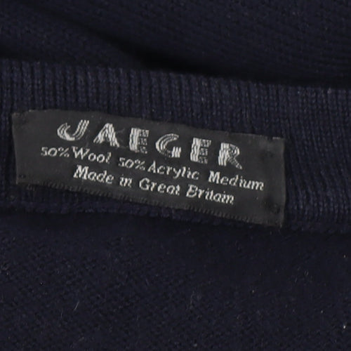 Jaeger Men's Blue Wool Blend Crew Neck Pullover Jumper Medium