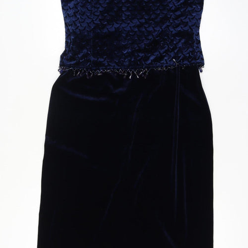 Jessica Petites Blue Velvet Beaded Sleeveless Knee Length Sheath Dress Size 16