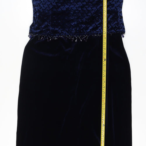 Jessica Petites Blue Velvet Beaded Sleeveless Knee Length Sheath Dress Size 16