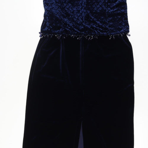 Jessica Petites Blue Velvet Beaded Sleeveless Knee Length Sheath Dress Size 16