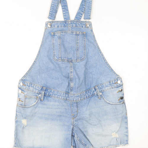 Isabel Maternity Blue Denim Distressed Dungaree Shorts Women’s Size 8