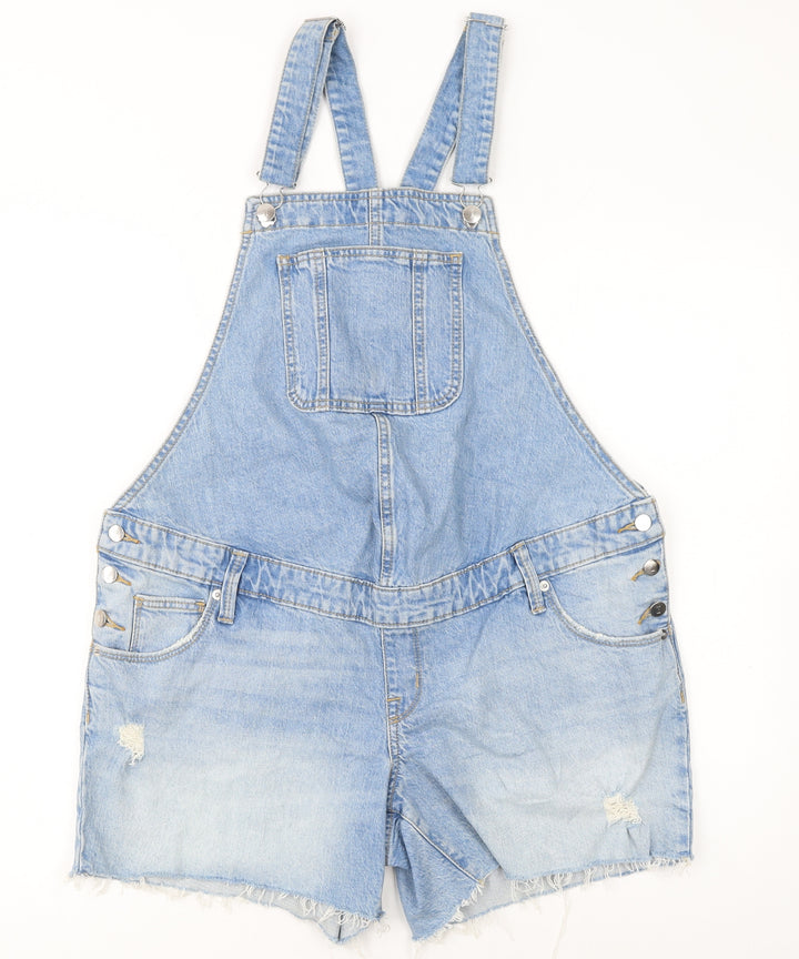 Isabel Maternity Blue Denim Distressed Dungaree Shorts Women’s Size 8