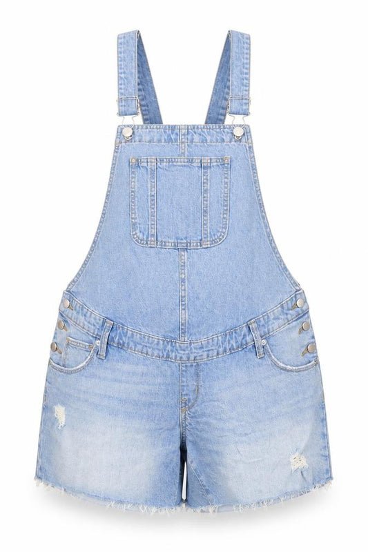 Isabel Maternity Blue Denim Distressed Dungaree Shorts Women’s Size 8