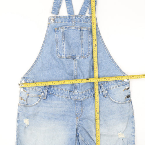 Isabel Maternity Blue Denim Distressed Dungaree Shorts Women’s Size 8
