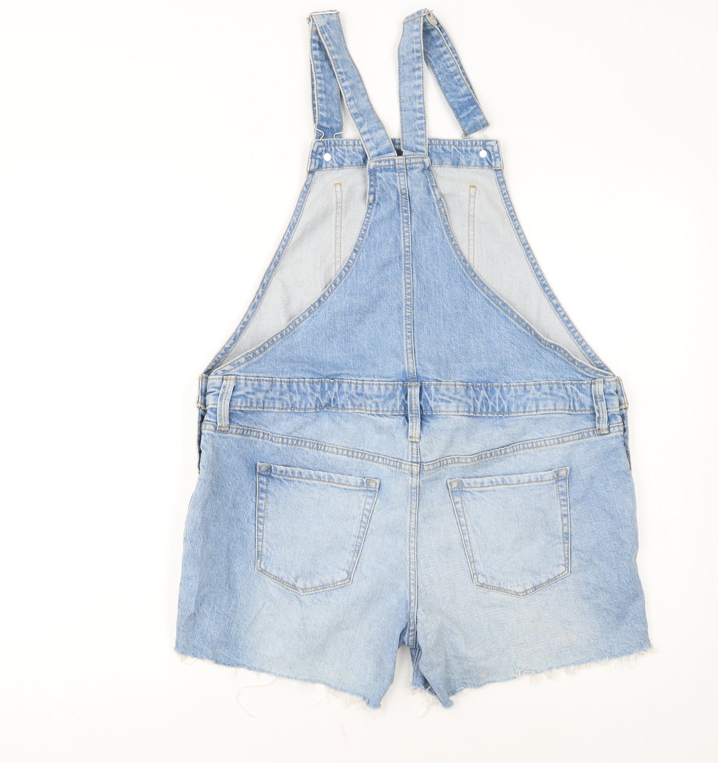 Isabel Maternity Blue Denim Distressed Dungaree Shorts Women’s Size 8