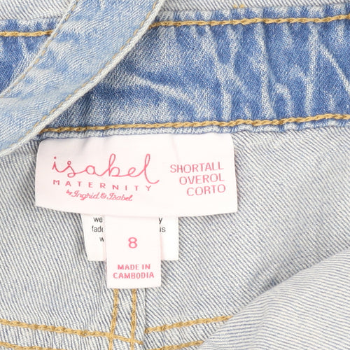 Isabel Maternity Blue Denim Distressed Dungaree Shorts Women’s Size 8
