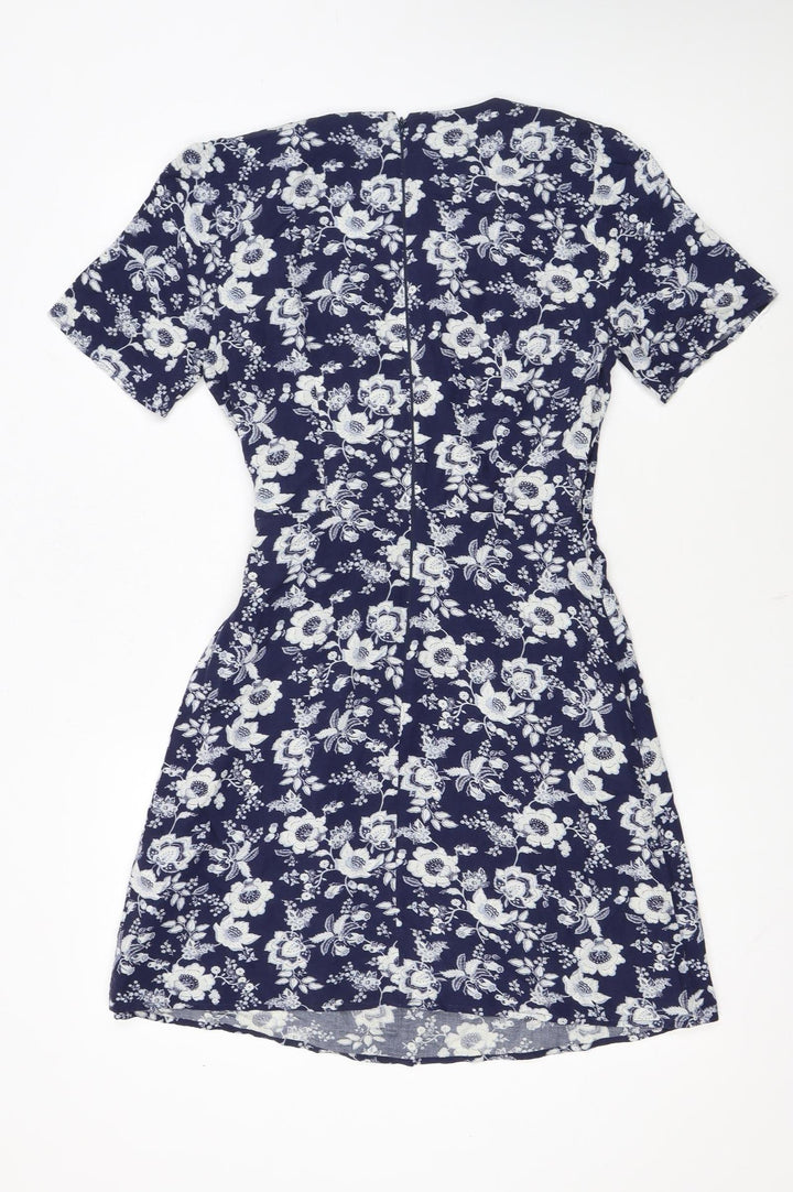 Warehouse Women's Blue Floral Wrap Short Dress Size 6