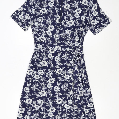 Warehouse Women's Blue Floral Wrap Short Dress Size 6